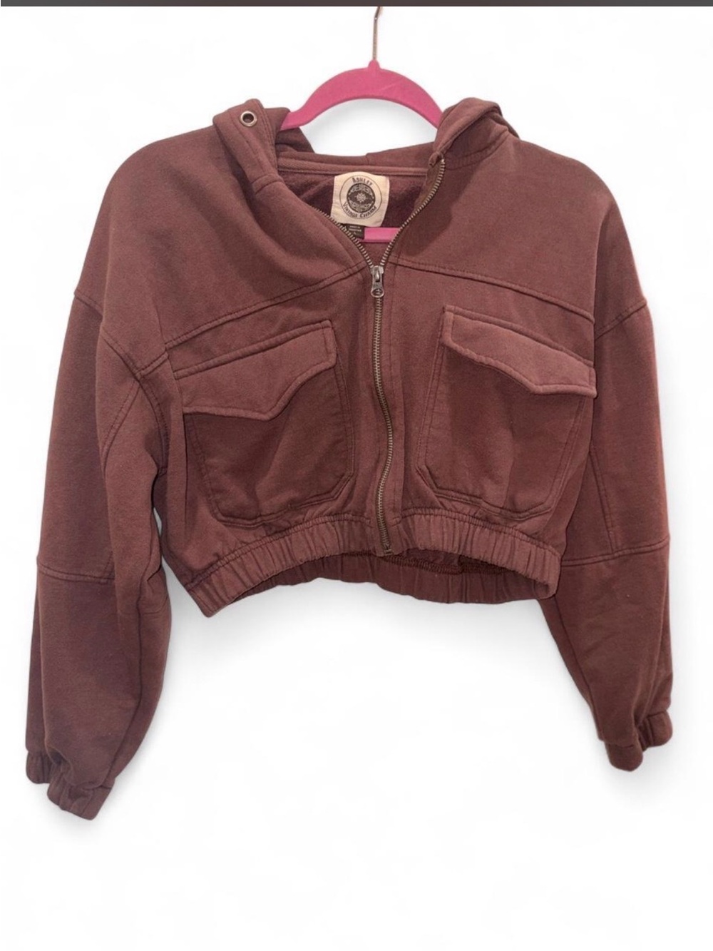 Ashley Vintage Charm Cropped Hooded Zip Jacket - Brown